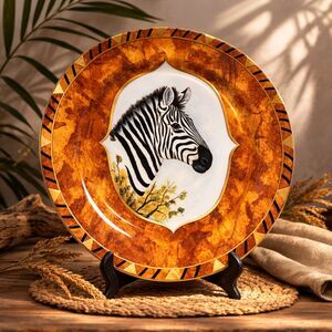 Vintage Lynn Chase African Portraits Zebra Plate 9.25” 1995 Gold Trim